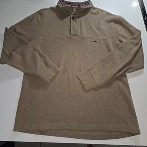 Bob Timberlake Mens Quarter Zip Pullover Tan Ribbed Cotton Mock Neck Sweater